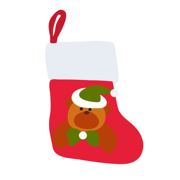 vector, isolated, red christmas sock