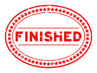 Grunge red finished oval rubber seal stamp on white background