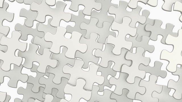 Puzzle elements create whole jigsaw and later disintegrate in space.
Animation of puzzle video transition with black and white mask included.