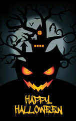 Design of Happy Halloween text for halloween day and card or background