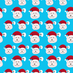 Little bear in scarf and hat in a Santas hat and scarf pointing. For art texture, web design, web background, fabric, wallpaper, apparel, wrapping, and textile.Vector EPS10