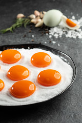 salted egg asian ingredient salty eat with boiled rice flat lay top view