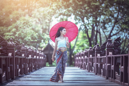 Beautiful Thai Woman In Traditional Thai Dress