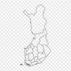 Blank map Finland. High quality map of  Finland with provinces on transparent background for your web site design, logo, app, UI. Stock vector. Vector illustration EPS10. - obrazy, fototapety, plakaty