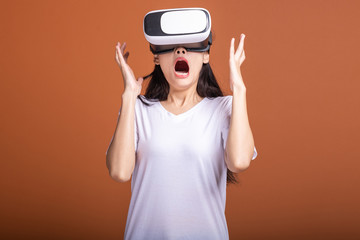 Woman wearing VR headset.