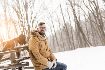 Fototapeta premium Man on a winter vacation