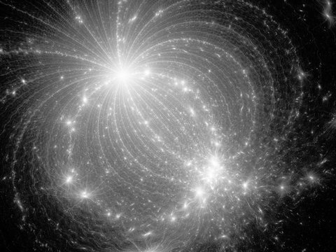 Glowing electromagnetic plasma field in space black and white