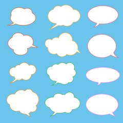 Vector set of stickers of speech bubbles. Blank empty white speech bubbles