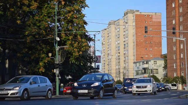 timisoara, romania / Wednesday, September 12, 2018, 6: 48 \ cars passing on pedestrian crossing