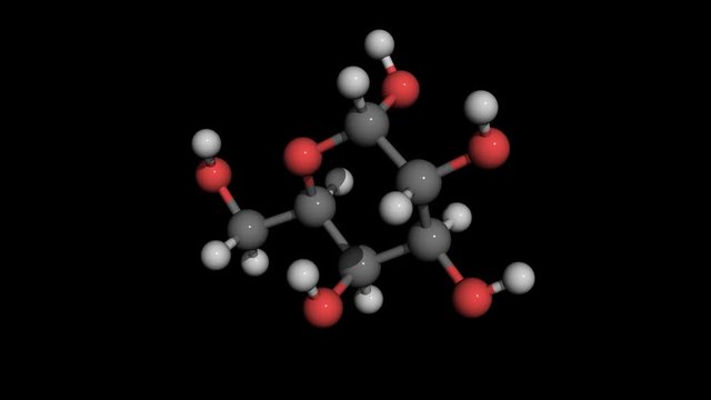 D-Galactose molecule model rotating. D-galactose is a monosaccharide sugar. Galactose is found in dairy products, avocados, sugar beets, other gums and mucilages
