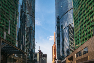 Modern futuristic skyscrapers buildings in business center in Moscow city
