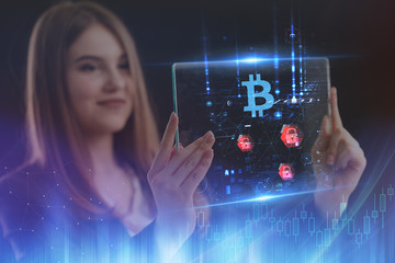 The concept of business, technology, the Internet and the network. A young entrepreneur working on a virtual screen of the future and sees the inscription: