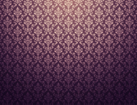 Purple wallpaper with gold damask pattern
