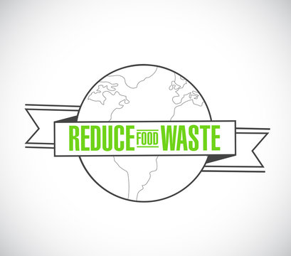 recommend clip art: Reduce Food Waste line globe ribbon message concept