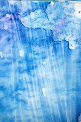 Watercolor texture splashes. Original abstract, paper, stone, ice, space, galaxy, cosmic light style blue color stains