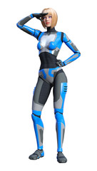 3D Rendering Female Robot on White
