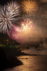 Recco, orange fireworks show by night