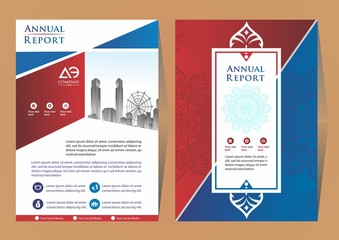 Business Brochure Background Design Template, Flyer Layout, Poster, Magazine, Annual Report, Book, Booklet with blue and orange circle and building image.Size A4 Vector illustration

