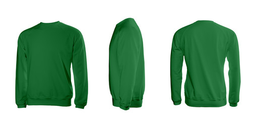Green men's sweatshirt with long sleeves in rear and side views