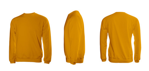 Orange men's sweatshirt with long sleeves in rear and side views