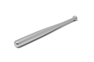 3d rendering of a single metal baseball bat with shining surface isolated on a white background.