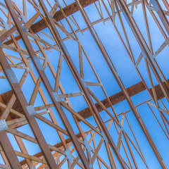 Looking straight up through the roof top square