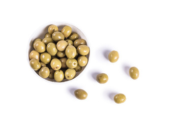 Olives on isolated pure white background ready to be consumed.