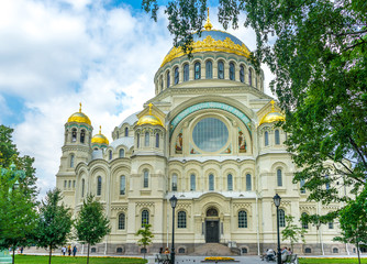 Anchor Square and the St. Nicholas Naval Cathedral in Kronstadt, St. Petersburg, Russia