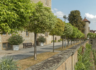 Weikersheim, Germany - a walk alley at the palace building.