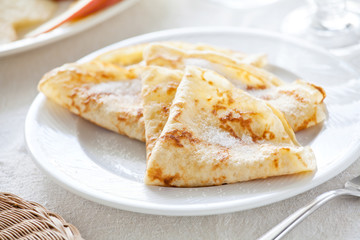 Homemade French Crepes With Sugar