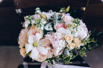 A wedding bouquet of roses.