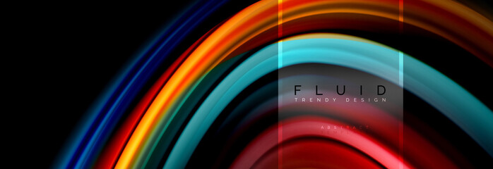 Fluid colors abstract background colorful poster, twisted liquid design on black, colorful marble or plastic wave texture backdrop, multicolored template for business or technology presentation or web