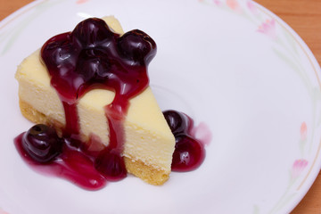 homemade blueberry new york cheesecake in plate.