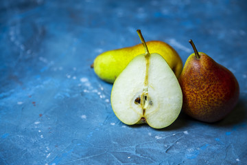 pear on a blue table