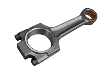 Connecting rod from a car engine. Isolated on white background