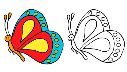 vector, isolated butterfly character, book coloring pages