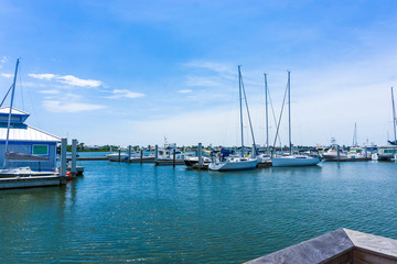 Fototapeta na wymiar The yachts at boat marina and waterfront in Naples, Florida at USA