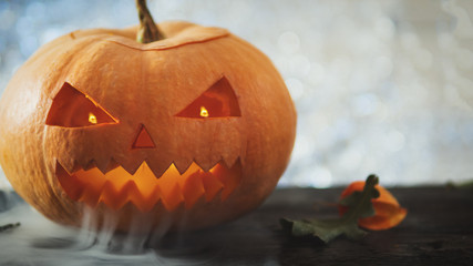 Creepy pumpkin with smoke from the mouth Halloween background