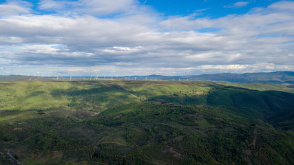 Landscape of wind turbines in the mountains