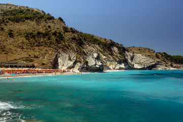 Fototapeta na wymiar Beautiful beach for a holiday in Albania. Ionian Sea