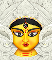 Goddess Durga Face in Happy Durga Puja Subh Navratri background