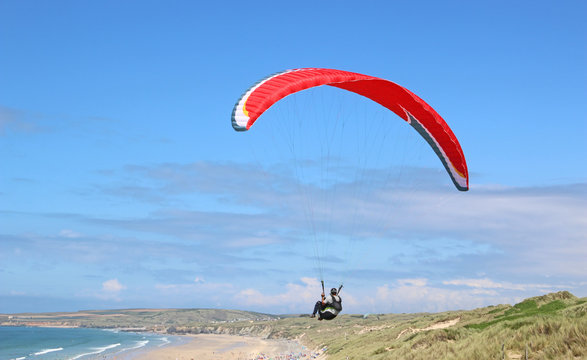 Paraglider above Hayle Beach, Cornwall