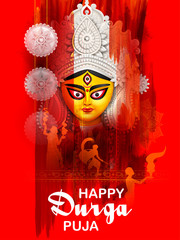 Goddess Durga Face in Happy Durga Puja Subh Navratri background