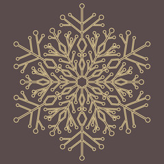Round golden snowflake. Abstract winter ornament. Fine snowflake