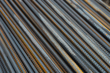  reinforcing steel bar stack, rebar for concrete construction closeup