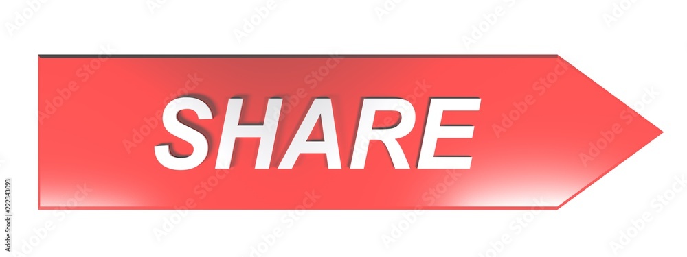 Poster share on red arrow - 3d rendering