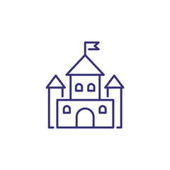 Castle with flag line icon. Tower, fortress, travel. Architecture concept. Vector illustration can be used for topics like heritage, history, tourism