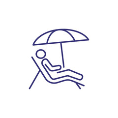 Man sunbathing in chaise lounge line icon. Beach, summer resort, vacation. Travel concept. Vector illustration can be used for topics like tourism, summer, leisure