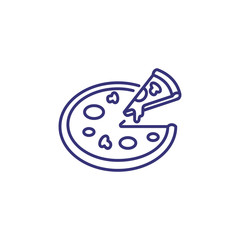 Pizza and piece line icon. Pizzeria, pie, bakery. Restaurant concept. Vector illustration can be used for topics like food, menu, unhealthy eating