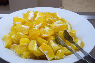 slices of oranges on a large plate